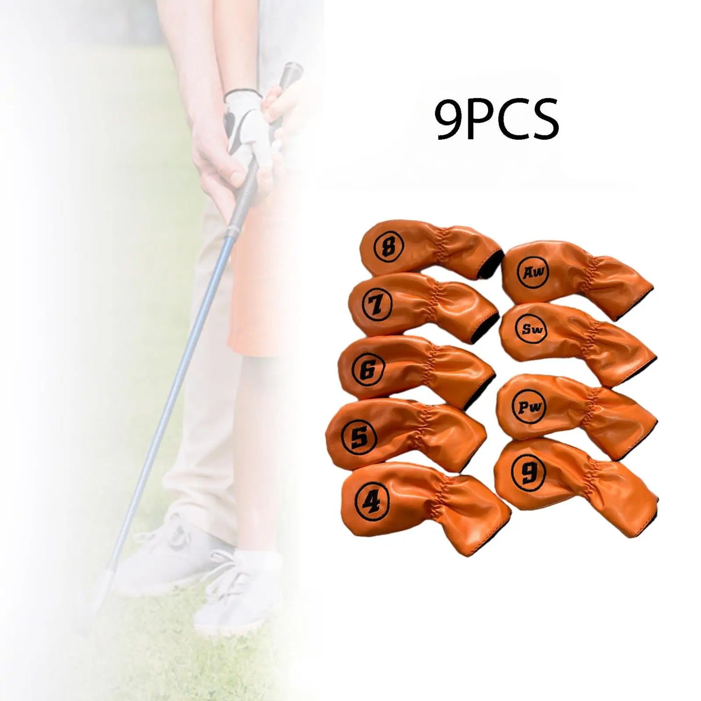 9-Piece Leather Iron Head Covers (Green/Brown/White)