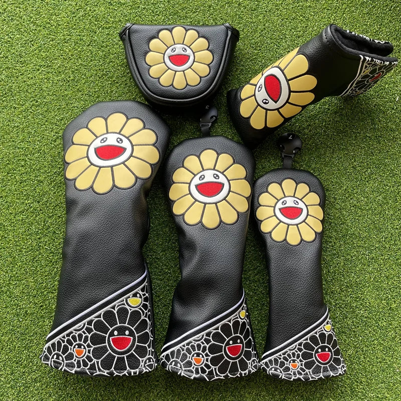 Happy Sunflower Head Covers (Black, White & Purple)