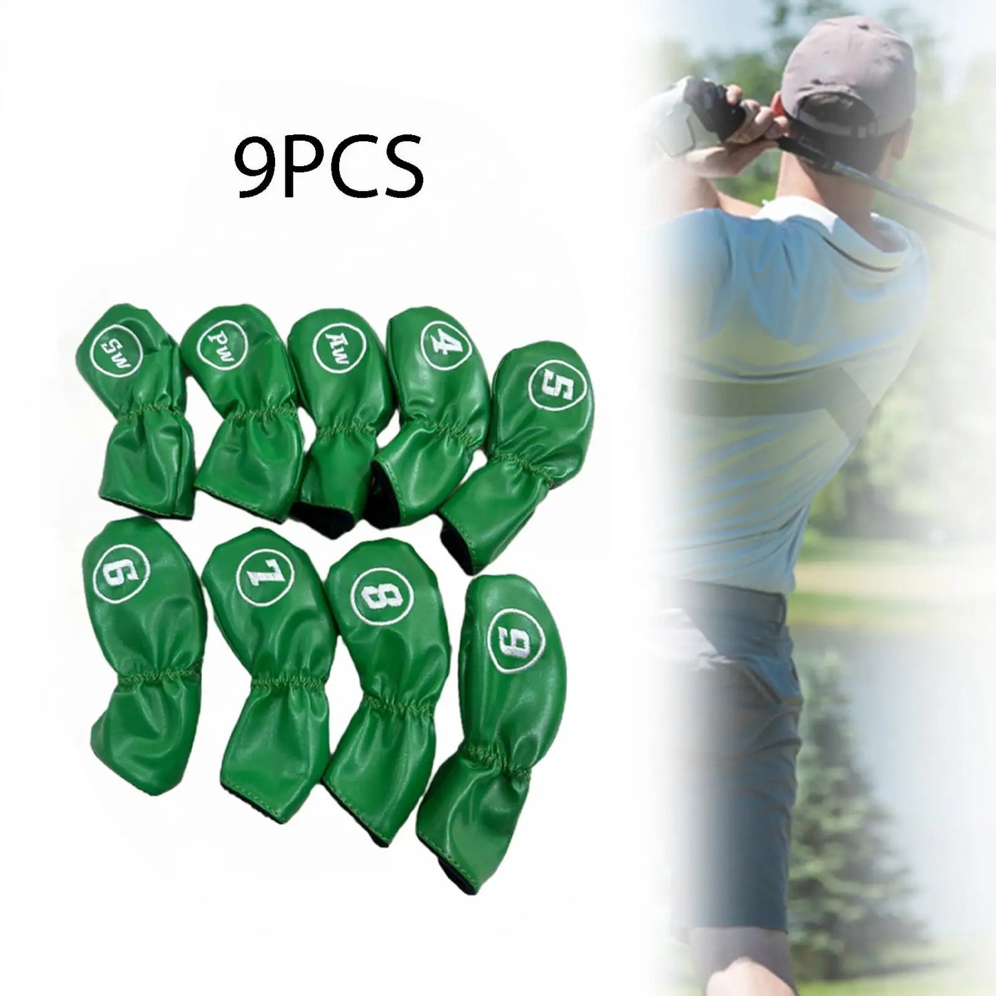 9-Piece Leather Iron Head Covers (Green/Brown/White)