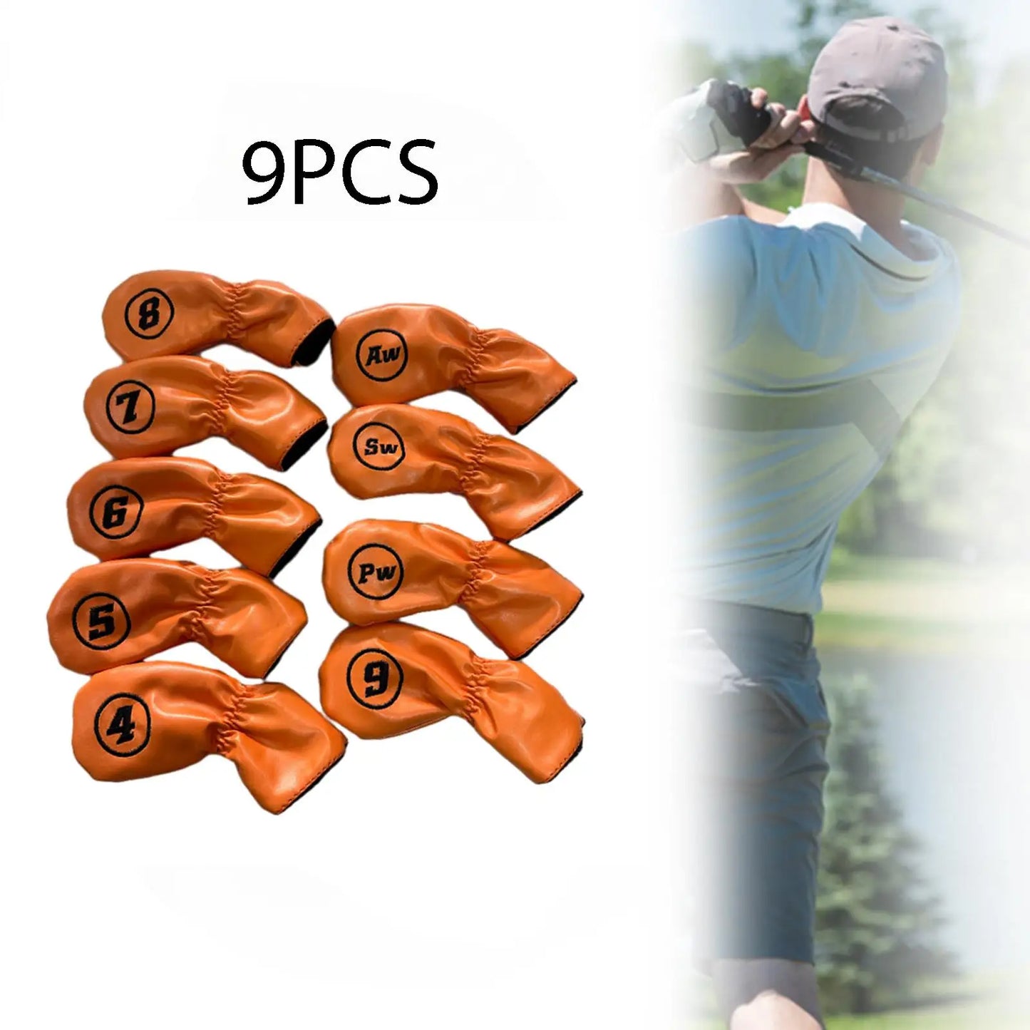 9-Piece Leather Iron Head Covers (Green/Brown/White)