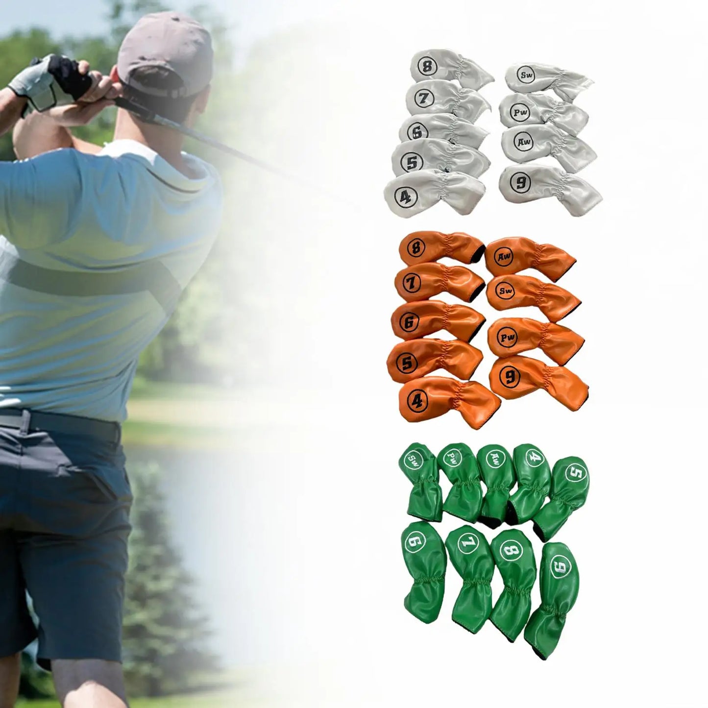 9-Piece Leather Iron Head Covers (Green/Brown/White)