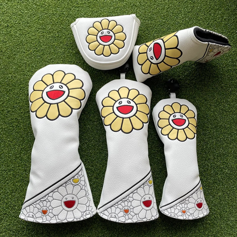 Happy Sunflower Head Covers (Black, White & Purple)