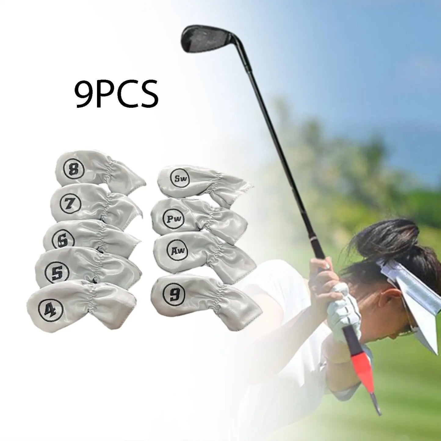 9-Piece Leather Iron Head Covers (Green/Brown/White)