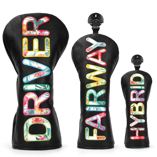 Black Colourful Premium Leather Head Covers