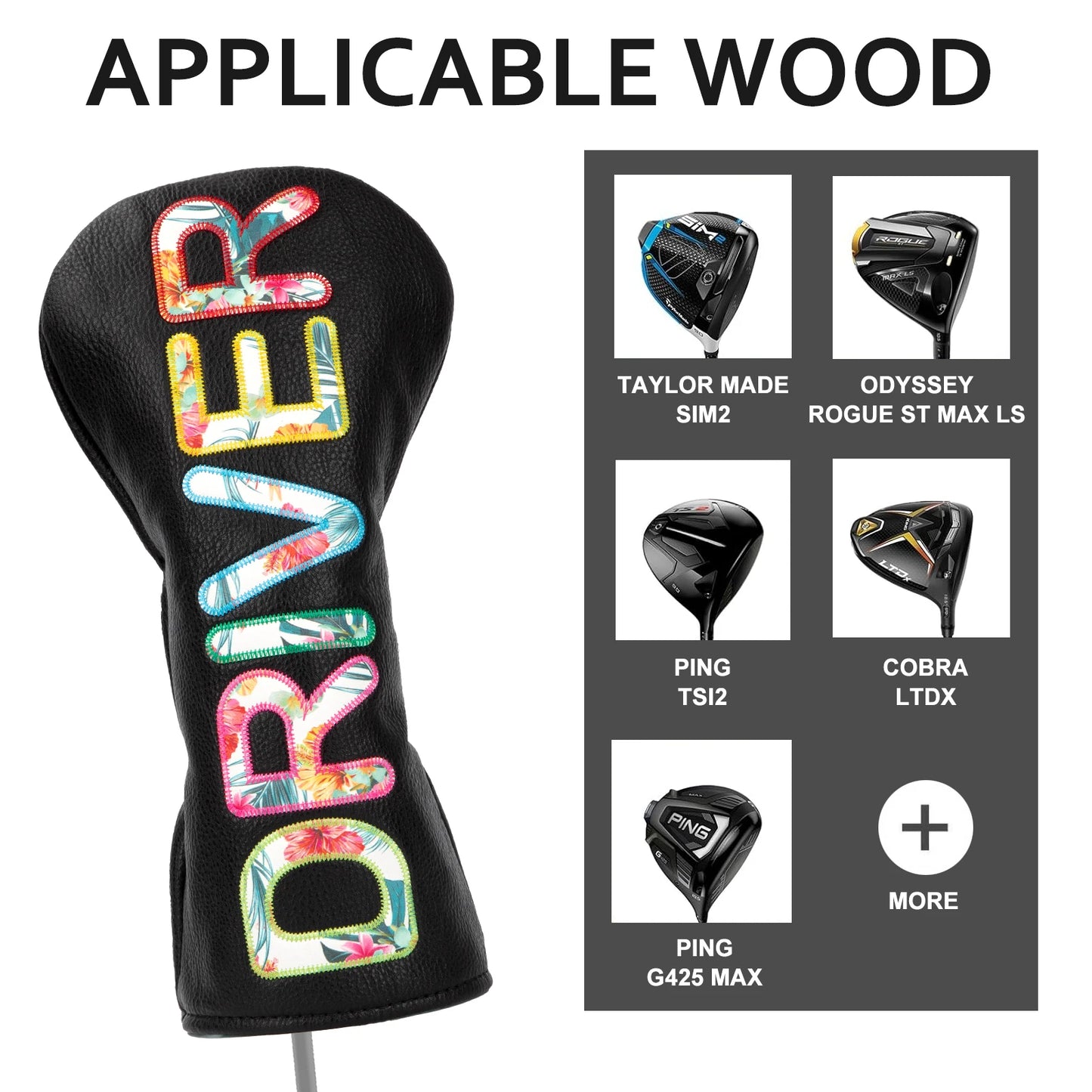 Black Colourful Premium Leather Head Covers