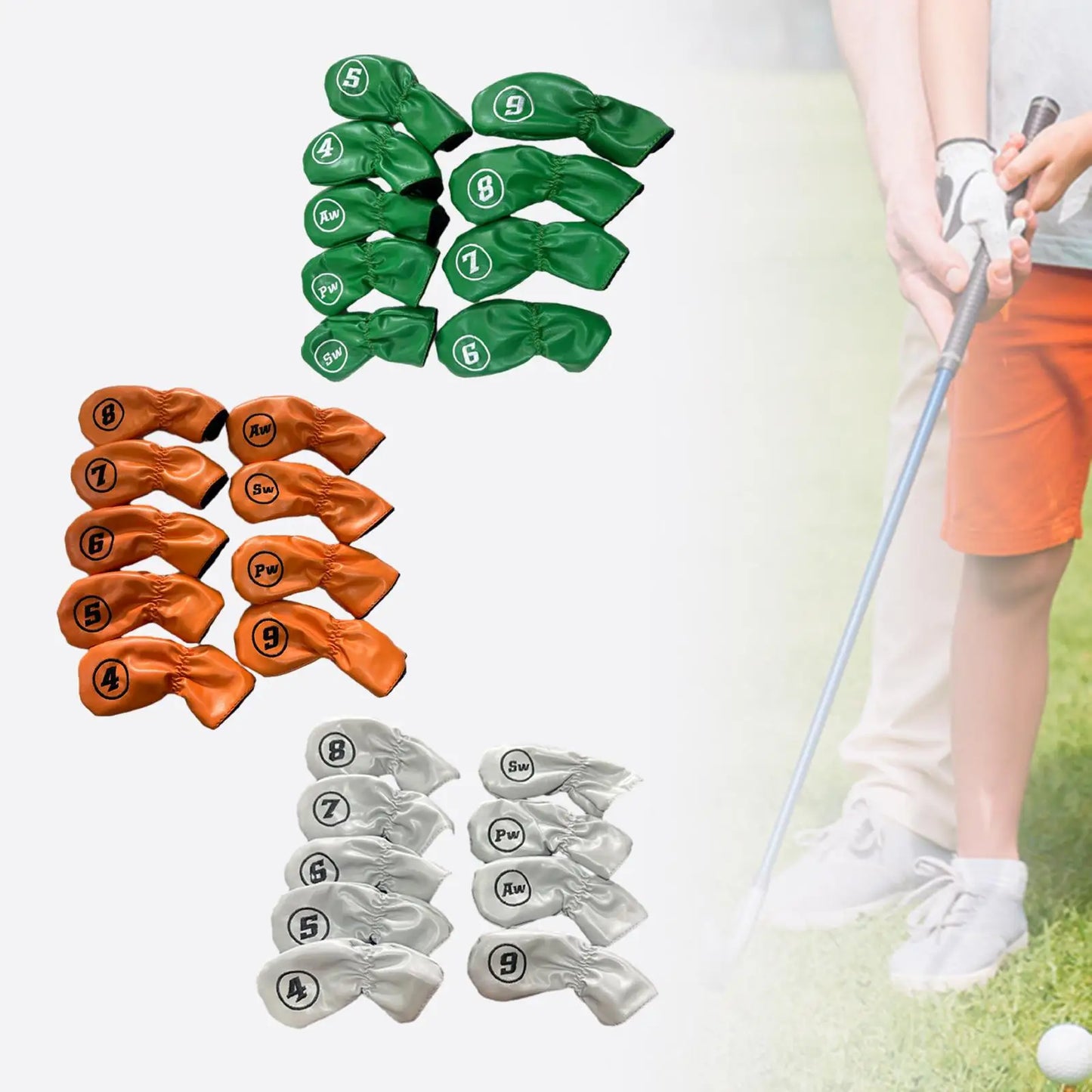 9-Piece Leather Iron Head Covers (Green/Brown/White)