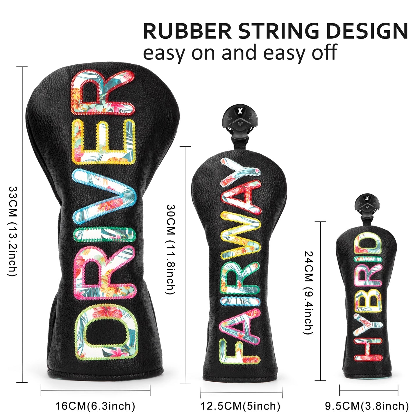 Black Colourful Premium Leather Head Covers