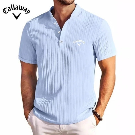 Callaway Cotton & Linen Striped Henry Shirt