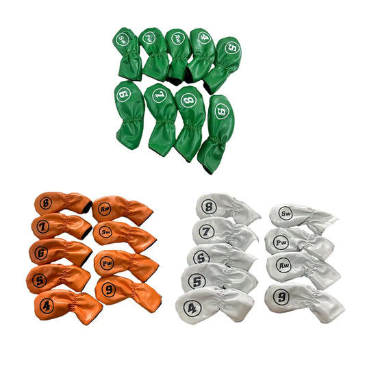 9-Piece Leather Iron Head Covers (Green/Brown/White)