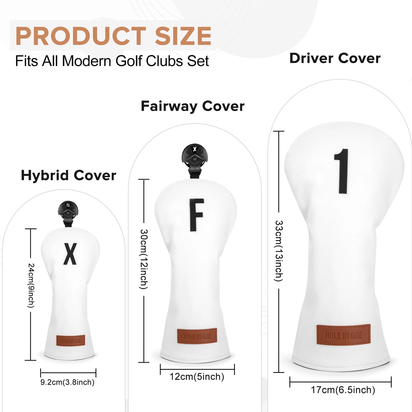 "Hole in One" White Premium Leather Golf Head Covers