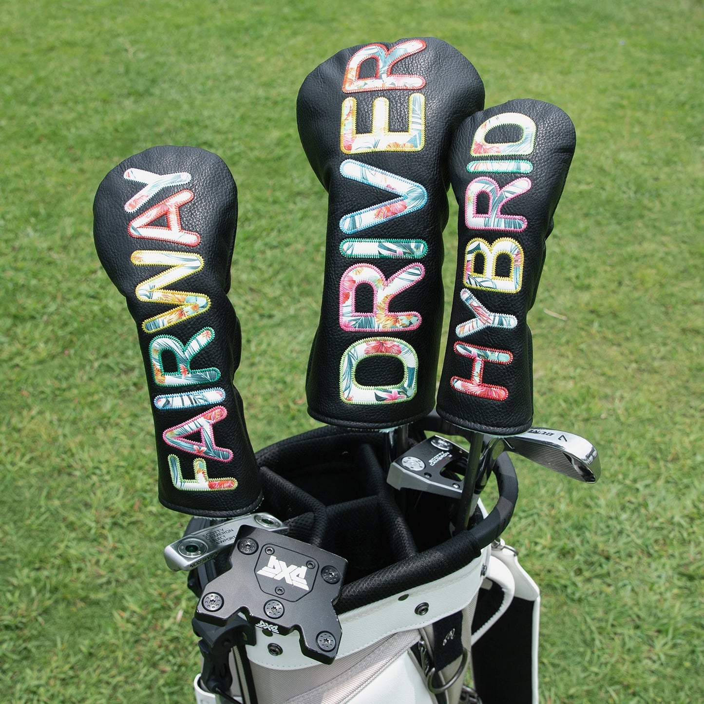 Black Colourful Premium Leather Head Covers