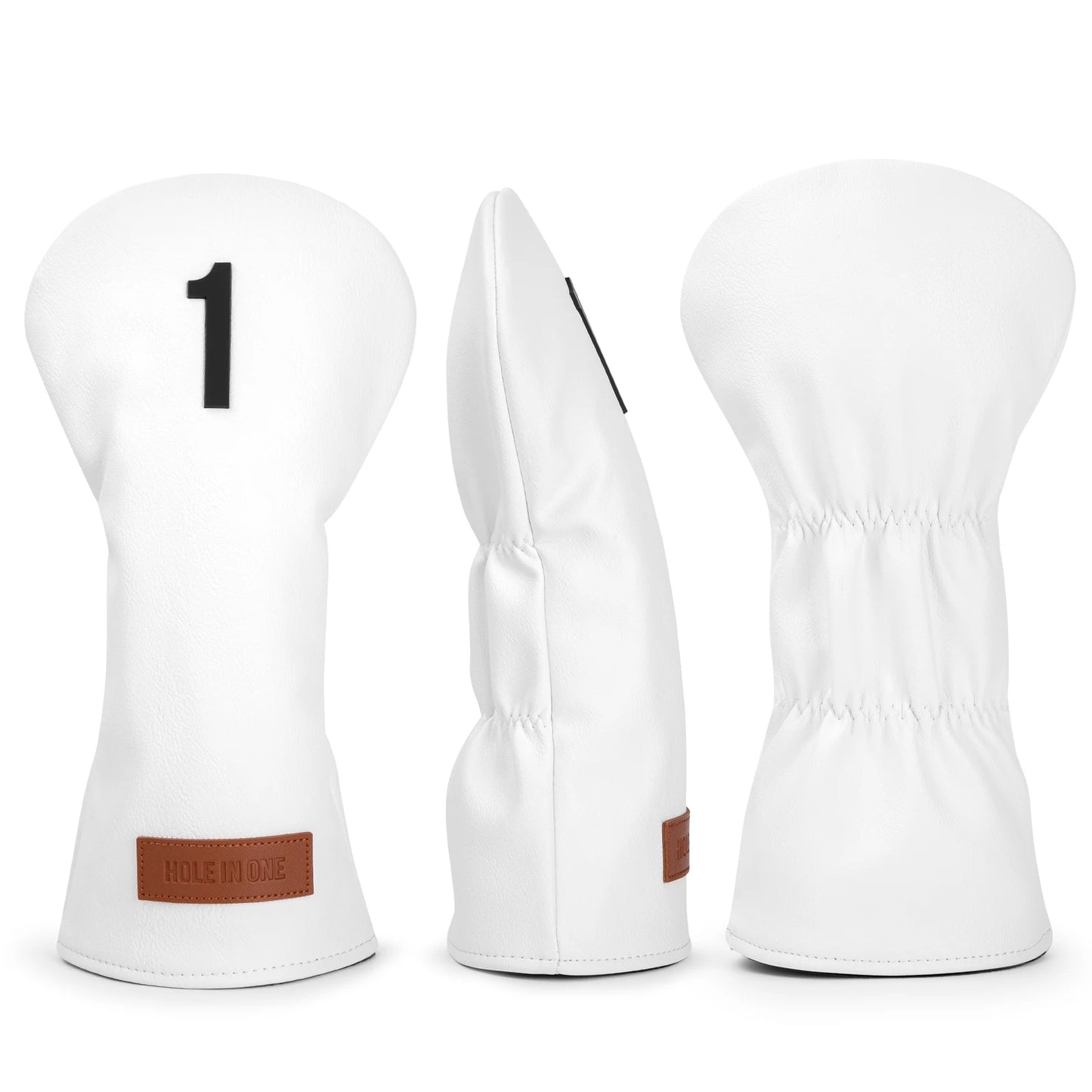 "Hole in One" White Premium Leather Golf Head Covers