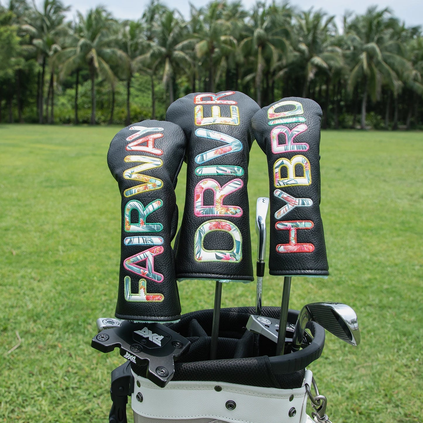 Black Colourful Premium Leather Head Covers
