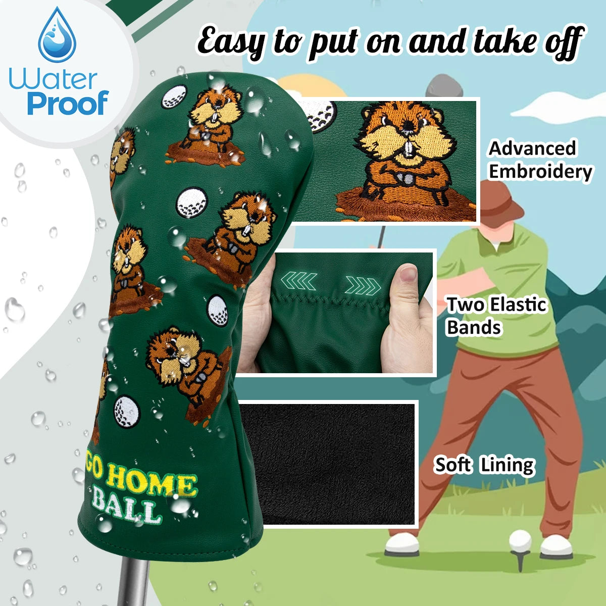 Groundhog "GO HOME BALL!" Head Covers (Woods/Putters)