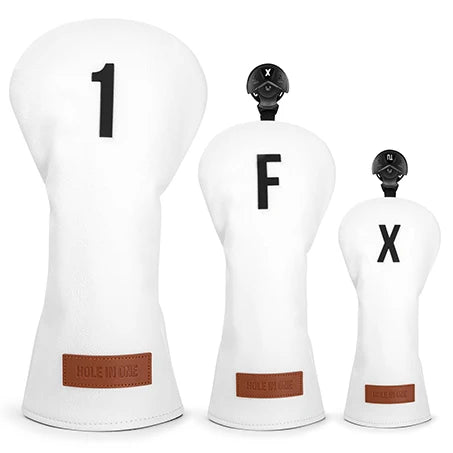 "Hole in One" White Premium Leather Golf Head Covers