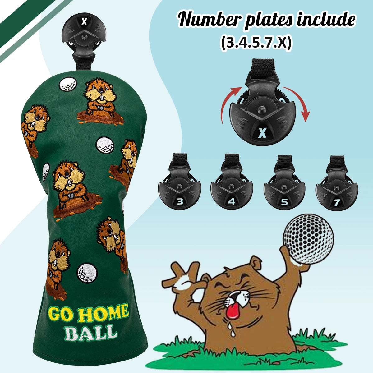 Groundhog "GO HOME BALL!" Head Covers (Woods/Putters)