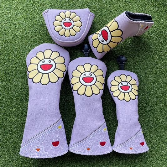 Happy Sunflower Head Covers (Black, White & Purple)