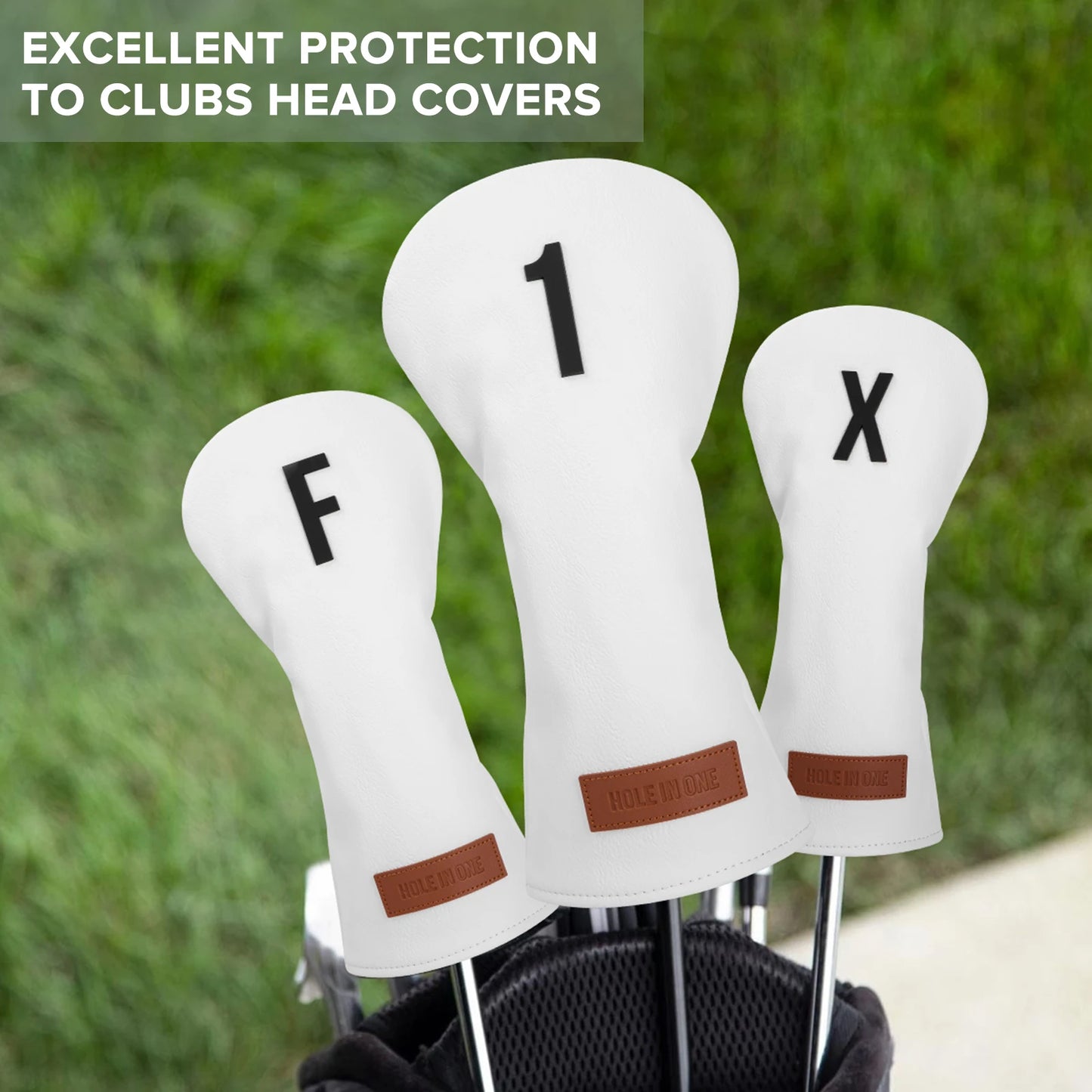 "Hole in One" White Premium Leather Golf Head Covers